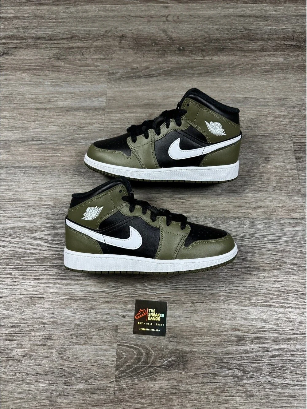 Size 6Y - Jordan 1 Mid Black White Olive (GS)